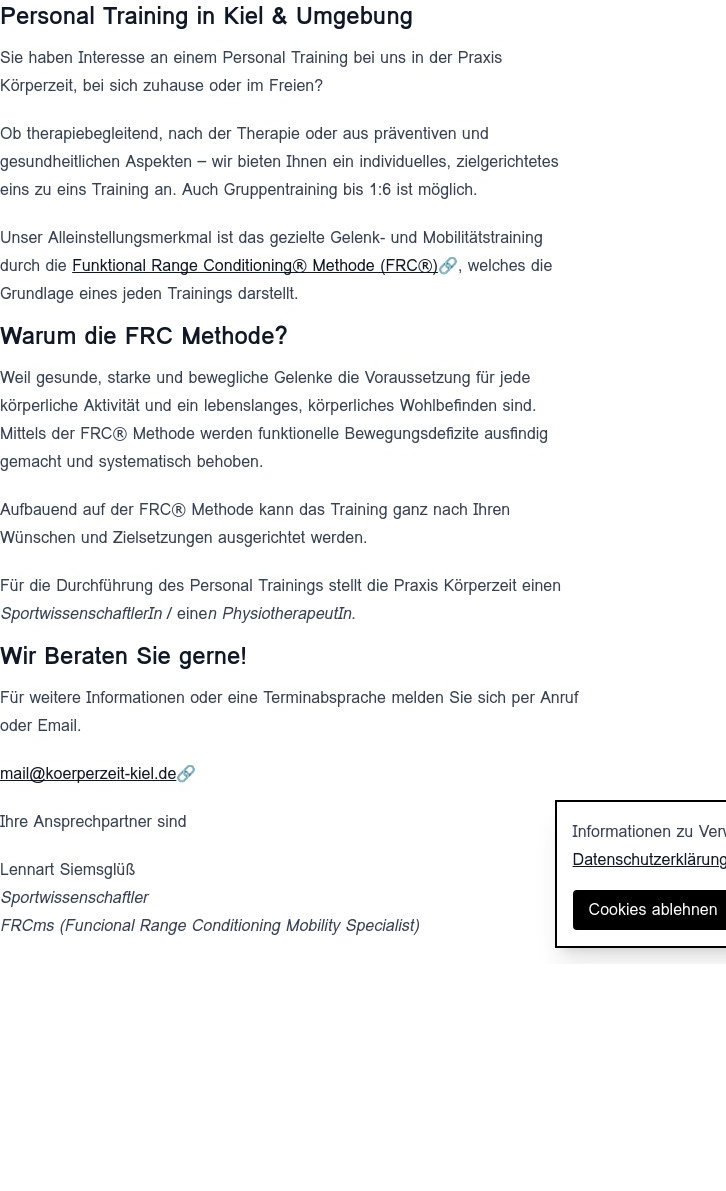 Personal Training mit FRC Methode
